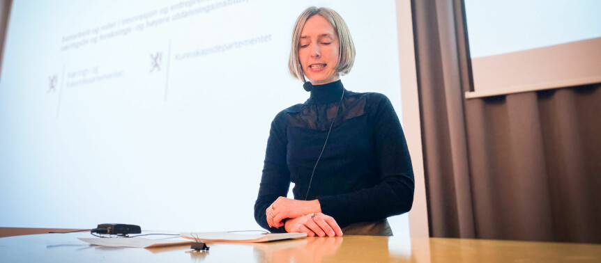 Forsknings- og høyere utdanningsminister Iselin Nybø under seminaret i dag. Foto: Torkjell Trædal