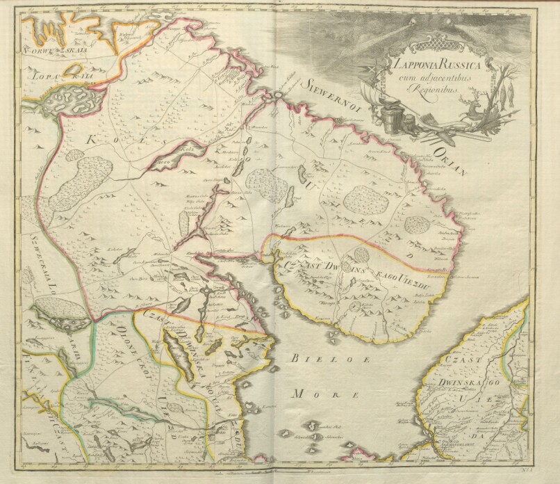 Det første kartet i atlaset over det russiske imperiet med tittel: Lapponia Russica cum adiacentibus regionibus.