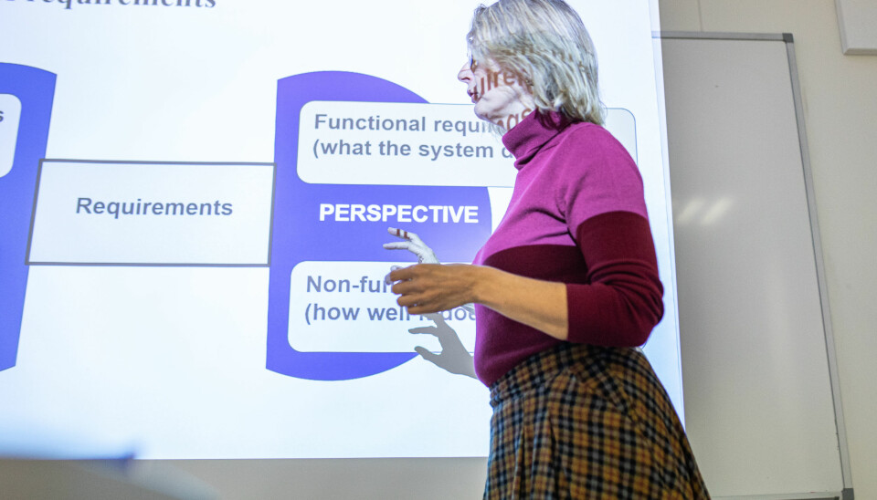 Professor Kristin Falk underviser studentene på prisbelønnet næringsmaster ved Universitetet i Sørøst-Norge i Kongsberg.