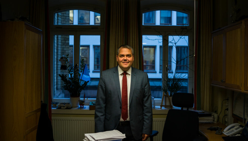 Roy Steffensen (Frp), leder i Utdannings- og forskningskomiteen på Stortinget i perioden 2017-2021. Her fra kontoret hans på Stortinget.
