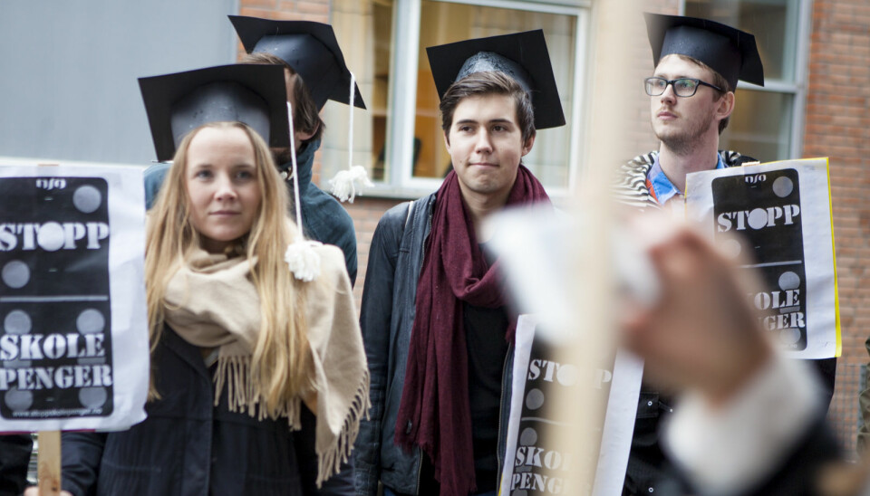 Engasjementet mot skolepenger har vært stort blant studentene. Her fra en aksjon ved Universitetet i Oslo i 2014.