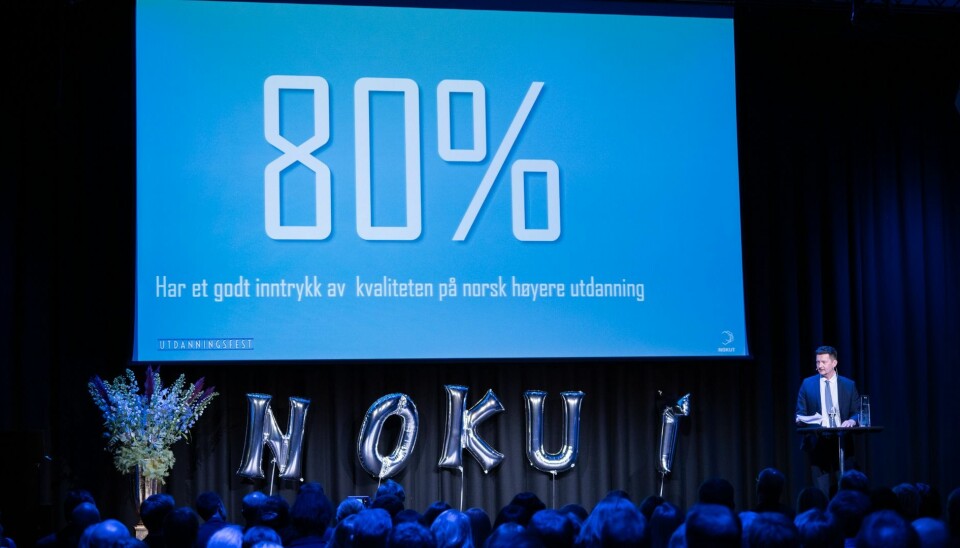 På faglig vorspiel onsdag kveld. Terje Mørland, administrerende direktør i Nokut, legger fram tall som viser at folk har økt tillit til kvalitet i utdanningen. Foto: Kristian Bergh / Nokut