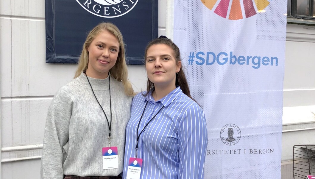 Anja Landsverk og Marion Gustavsen i internasjonalt komité etterlyser studentenes plass i programmet på bærekraftkonferansen i Bergen. Foto: Privat Anja Landsverk og Marion Gustavsen i internasjonalt komité etterlyser studentenes plass i programmet på bærekraftkonferansen i Bergen. Foto: Privat