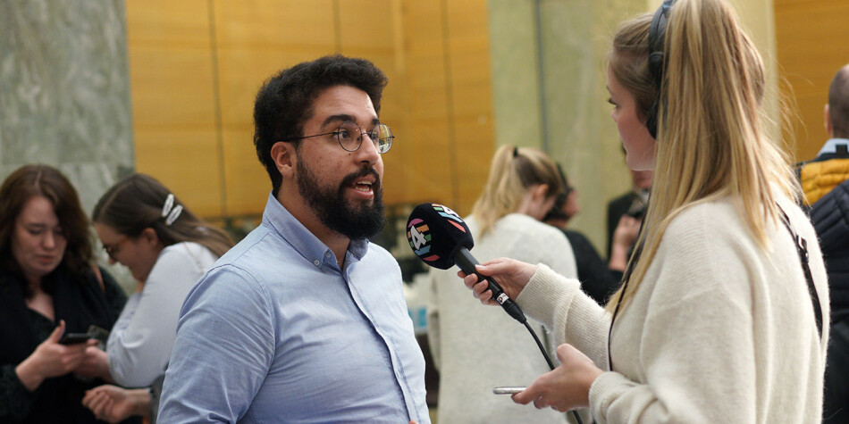 Nestleder i Norsk studentorganisasjon, Felipe F. Garcia, under fremleggelsen av Aune-utvalgets forslag til ny universitet- og høgskolelov. Foto: Ketil Blom Haugstulen Nestleder i Norsk studentorganisasjon, Felipe F. Garcia, under fremleggelsen av Aune-utvalgets forslag til ny universitet- og høgskolelov. Foto: Ketil Blom Haugstulen
