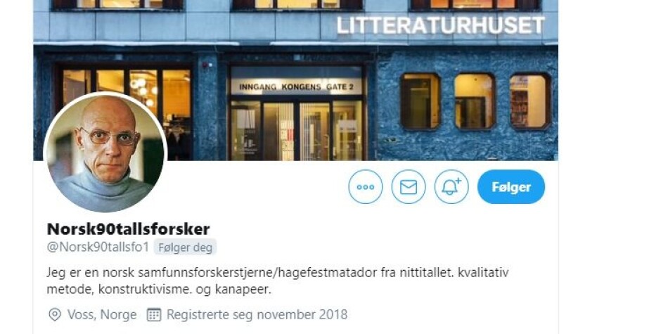 Slik ser parodikontoen ut. Foto: Skjermdump Slik ser parodikontoen ut. Foto: Skjermdump