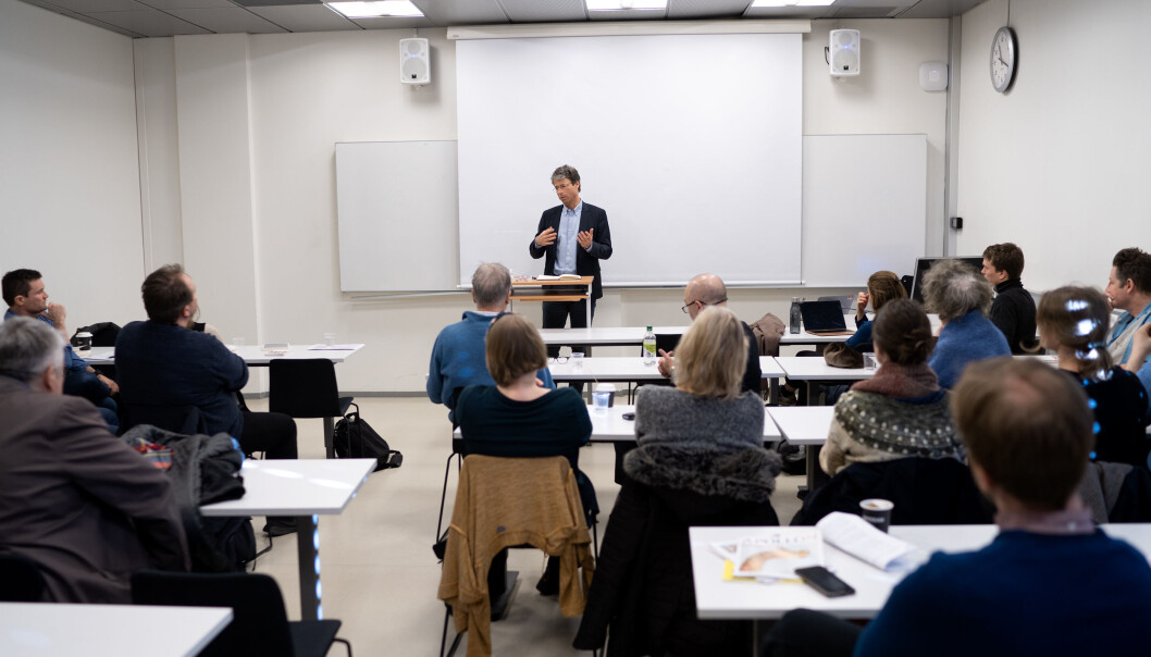 — Det er en dehumanisering som er farlig, sa Frode Helland på et debattmøte på UiO. Foto: Ketil Blom Haugstulen — Det er en dehumanisering som er farlig, sa Frode Helland på et debattmøte på UiO. Foto: Ketil Blom Haugstulen
