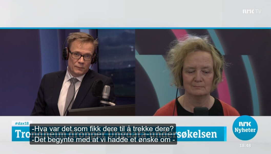 Kommunens ønske (uttrykt på Dagsnytt) om å snakke med ungdommen direkte heller enn anonymt, må bunne i at kommunen ønsker å bruke kunnskapen til direkte intervensjon, alternativt mener de at anonyme undersøkelser er verdiløse. Det siste er i så fall et oppsiktsvekkende anti-vitenskapelig standpunkt, skriver innleggsforfatterne. Foto: Skjermdump fra NRKs Dagsnytt 18, 26.02.20 Kommunens ønske (uttrykt på Dagsnytt) om å snakke med ungdommen direkte heller enn anonymt, må bunne i at kommunen ønsker å bruke kunnskapen til direkte intervensjon, alternativt mener de at anonyme undersøkelser er verdiløse. Det siste er i så fall et oppsiktsvekkende anti-vitenskapelig standpunkt, skriver innleggsforfatterne. Foto: Skjermdump fra NRKs Dagsnytt 18, 26.02.20
