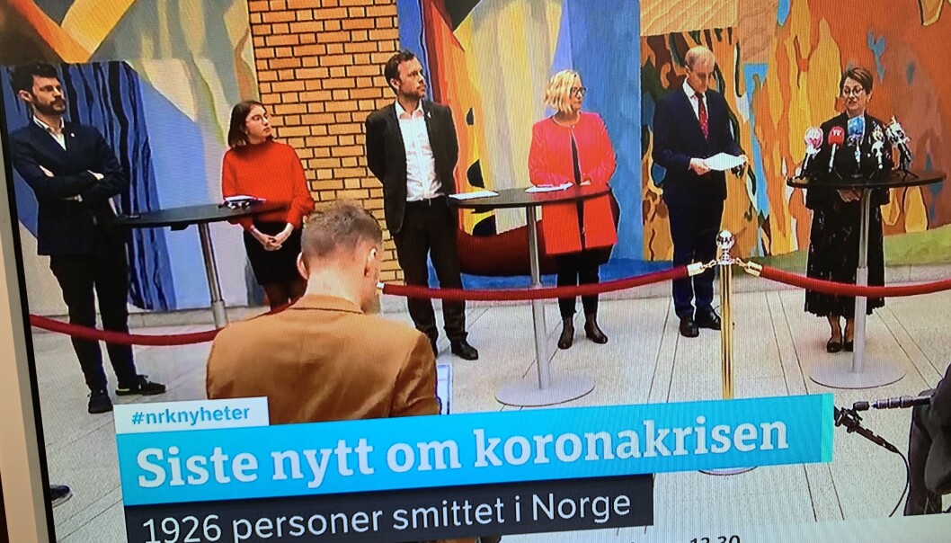 Fra presssekonferansen på Stortinget der partiene presenterer sitt kompromissforslag. Fra presssekonferansen på Stortinget der partiene presenterer sitt kompromissforslag.