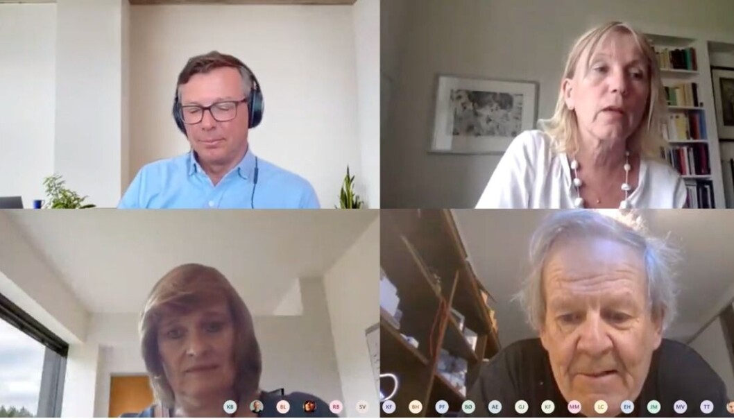 Digitalt styremøte på plattforma Teams. Oppe rektor Dag Rune Olsen og prorektor Margareth Hagen, nede viserektor Oddrun Samdal og professor Petter Bjørstad. Digitalt styremøte på plattforma Teams. Oppe rektor Dag Rune Olsen og prorektor Margareth Hagen, nede viserektor Oddrun Samdal og professor Petter Bjørstad.