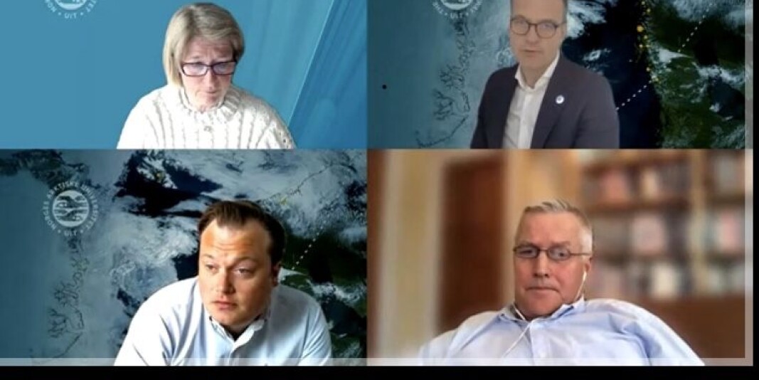 Anne Husebekk (øverst t.v.), Jørgen Fossland, Jonas Stein og Anders Malmberg under styremøtet på UiT 13. mai. Anne Husebekk (øverst t.v.), Jørgen Fossland, Jonas Stein og Anders Malmberg under styremøtet på UiT 13. mai.