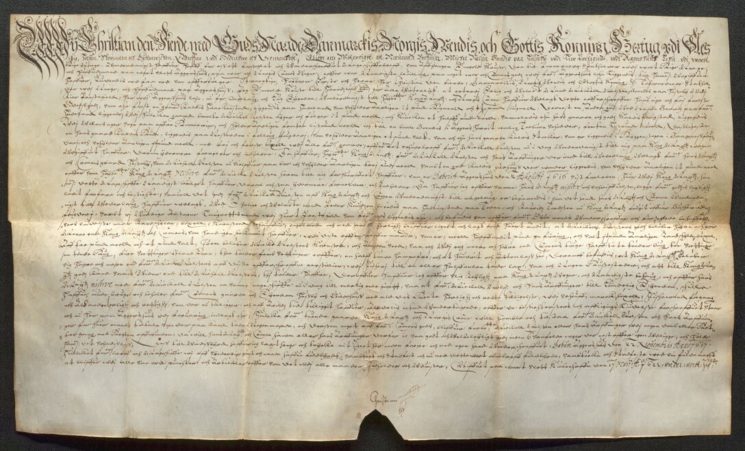 Kongelig aktstykke signert av Christian IV den 17. mai 1622. Kongelig aktstykke signert av Christian IV den 17. mai 1622.