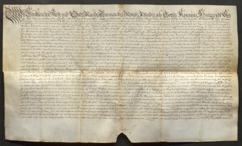 Kongelig aktstykke signert av Christian IV den 17. mai 1622.