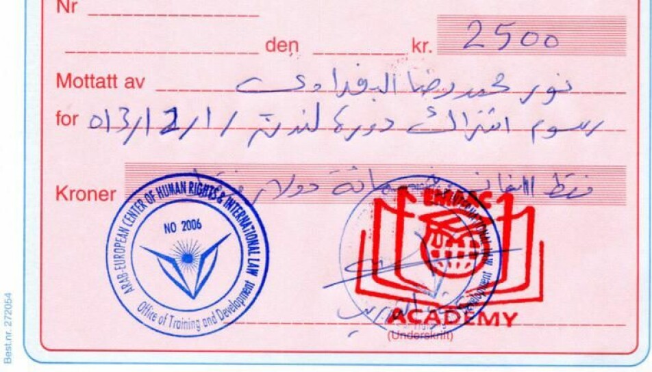 Kvitteringen bærer logoene til organisasjonene til Aihan Jaf.
