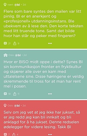 Skjermdump fra den anonyme diskusjonskanalen Jodel. Skjermdump fra den anonyme diskusjonskanalen Jodel.
