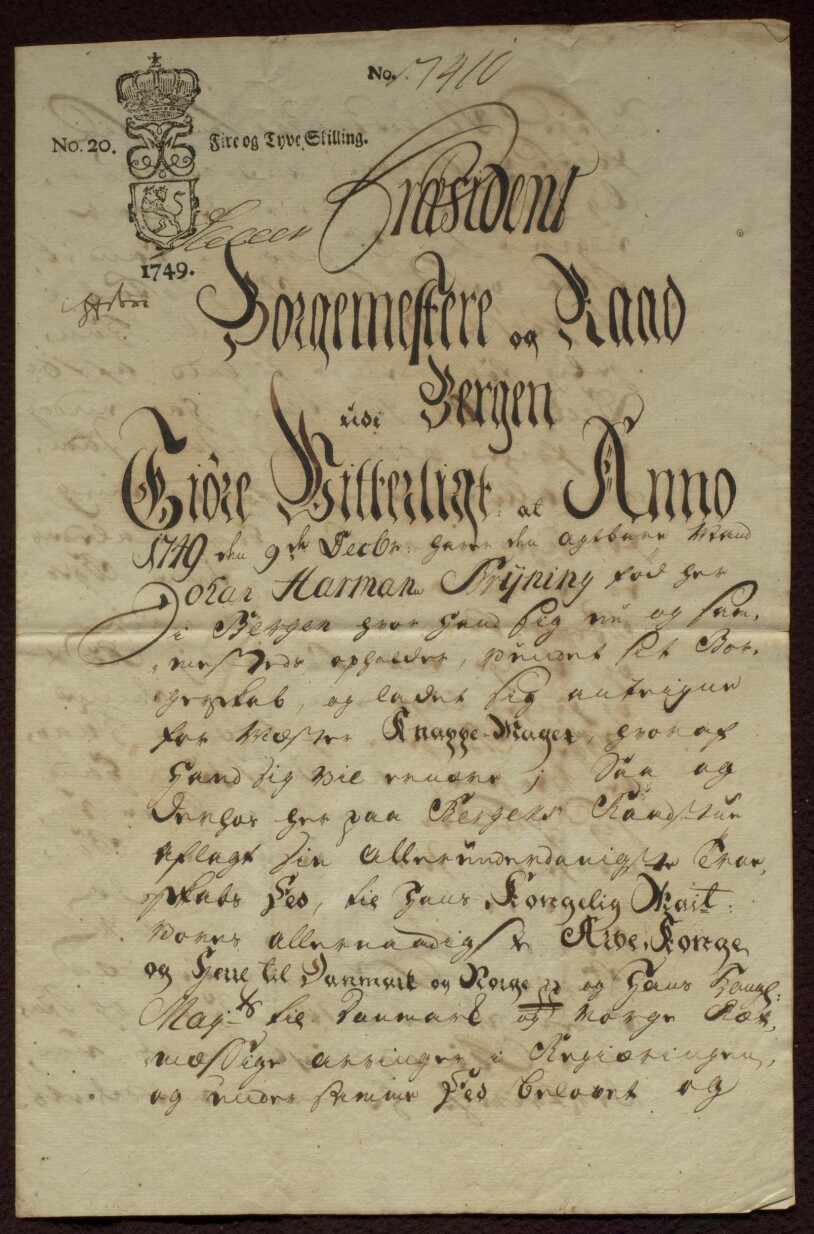 Mesterbrevet til Johann Harmann Brÿning fra 9. desember 1749.