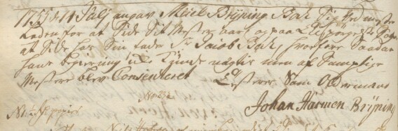 Johann Harmann Brÿning signerer Forhandlingsprotokollen fra 14. juli 1755 som oldermann for Knappmakerlauget i Bergen. Johann Harmann Brÿning signerer Forhandlingsprotokollen fra 14. juli 1755 som oldermann for Knappmakerlauget i Bergen.