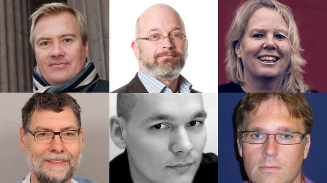 Dette er USN sine første meritterte undervisarar: Oppe Nicolai Nyland, Jörn Klein og Hilde Larsen Damsgaard. Nede frå venstre Gerrit Muller, Kjetil Liestøl Nielsen og Peer Sverre Andersen. Dette er USN sine første meritterte undervisarar: Oppe Nicolai Nyland, Jörn Klein og Hilde Larsen Damsgaard. Nede frå venstre Gerrit Muller, Kjetil Liestøl Nielsen og Peer Sverre Andersen.
