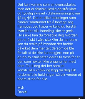 Den første meldinga storebror Daniel Meselu sendte til utleigaren. Den første meldinga storebror Daniel Meselu sendte til utleigaren.