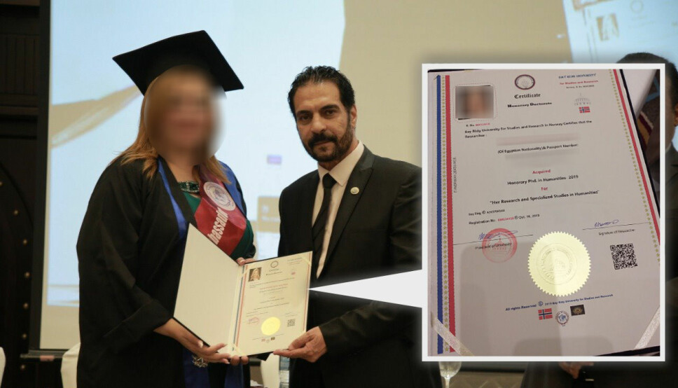 A woman receives a diploma from Tarek Ibrahim's Bay Ridge University last year.