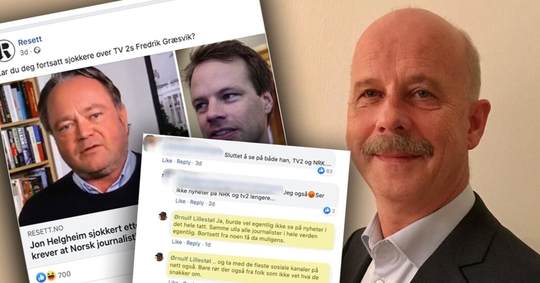 TV2-journalist Fredrik Græsvik blir skulda for å drive med løgn av politikar Jon Helgheim (Frp). Direktør ved Det psykologiske fakultet kasta seg på diskusjonen på Resett - men hevdar no at det heile var eit forsøk på å vere ironisk. No beklagar han at han ikkje er blitt forstått. TV2-journalist Fredrik Græsvik blir skulda for å drive med løgn av politikar Jon Helgheim (Frp). Direktør ved Det psykologiske fakultet kasta seg på diskusjonen på Resett - men hevdar no at det heile var eit forsøk på å vere ironisk. No beklagar han at han ikkje er blitt forstått.