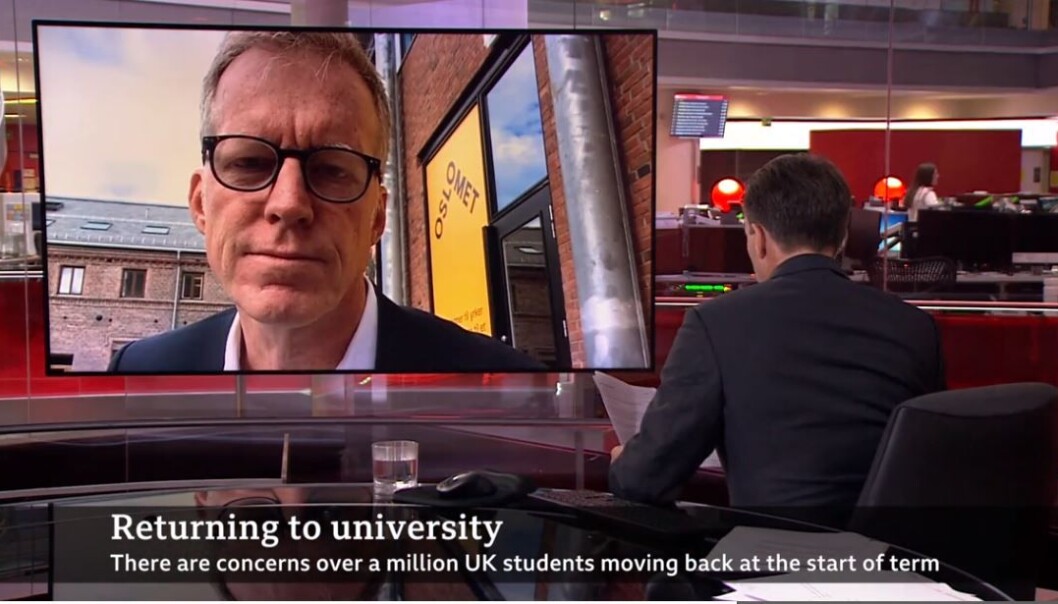 OsloMet-rektor Curt Rice ble intervjuet av BBC om universitetets håndtering av semesterstart i august i fjor. Nå mener han universitetet har mye å lære av et digitalt pandemiår også i forbindelse med planer for campusutvikling. OsloMet-rektor Curt Rice ble intervjuet av BBC om universitetets håndtering av semesterstart i august i fjor. Nå mener han universitetet har mye å lære av et digitalt pandemiår også i forbindelse med planer for campusutvikling.