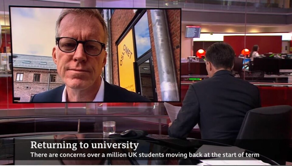 OsloMet-rektor Curt Rice ble intervjuet av BBC om universitetets håndtering av semesterstart.