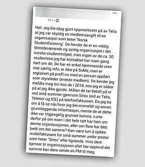 Slik så meldingen som ble lagt ut i NHH-gruppen ut. Slik så meldingen som ble lagt ut i NHH-gruppen ut.