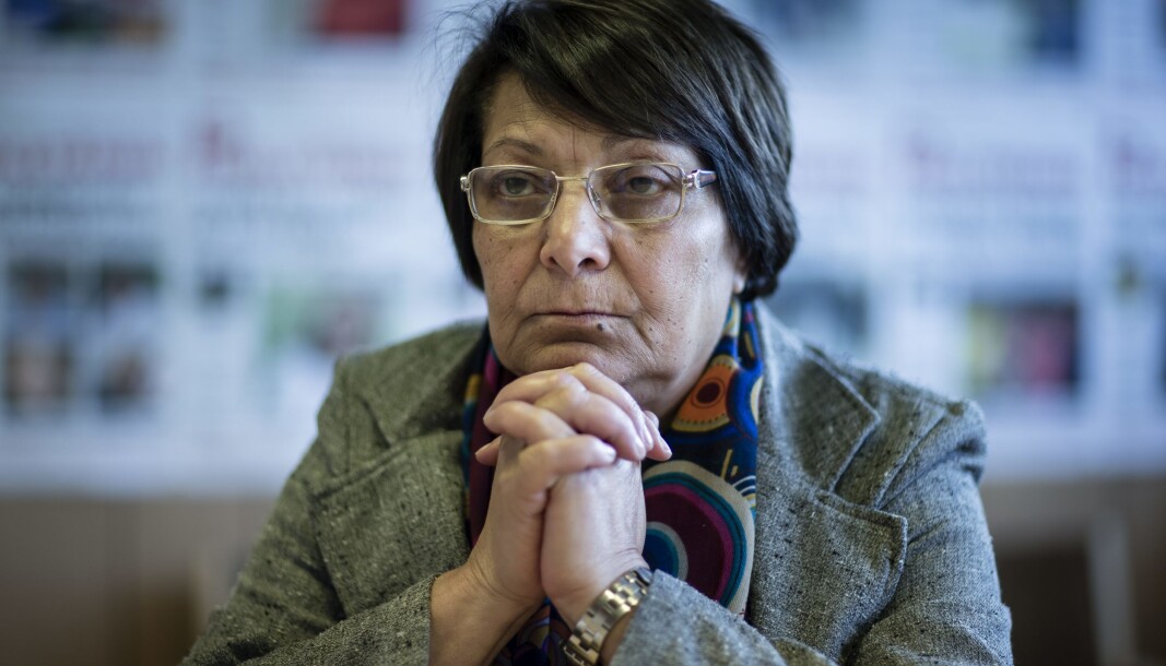 Palestinske Leila Khaled skulle ha deltatt i et nettmøte i september, men det ble stanset . Her er hun i Stockholm i 2016. Palestinske Leila Khaled skulle ha deltatt i et nettmøte i september, men det ble stanset . Her er hun i Stockholm i 2016.