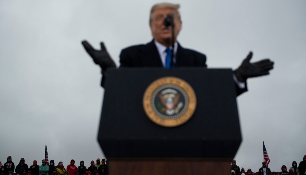 USAs president Donald Trump under et valgmøte i Michigan denne uka. Det er lite trolig at Trump blir gjenvalgt, mener historiker og forfatter Thomas Frank. USAs president Donald Trump under et valgmøte i Michigan denne uka. Det er lite trolig at Trump blir gjenvalgt, mener historiker og forfatter Thomas Frank.