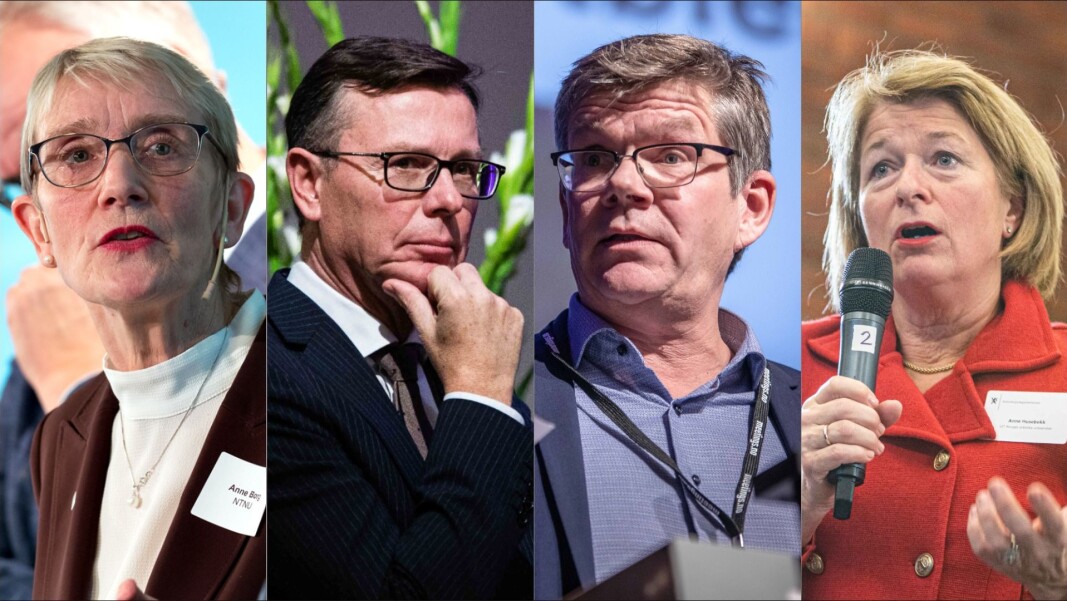 Rektorene Anne Borg, Dag Rune Olsen, Svein Stølen og Anne Husebekk har vanskelig for å forstå at regjeringen ikke verdsetter innsatsen til bedrifter, privatpersoner, stiftelser og frivillige organisasjoner som samler inn penger til forskning. Rektorene Anne Borg, Dag Rune Olsen, Svein Stølen og Anne Husebekk har vanskelig for å forstå at regjeringen ikke verdsetter innsatsen til bedrifter, privatpersoner, stiftelser og frivillige organisasjoner som samler inn penger til forskning.