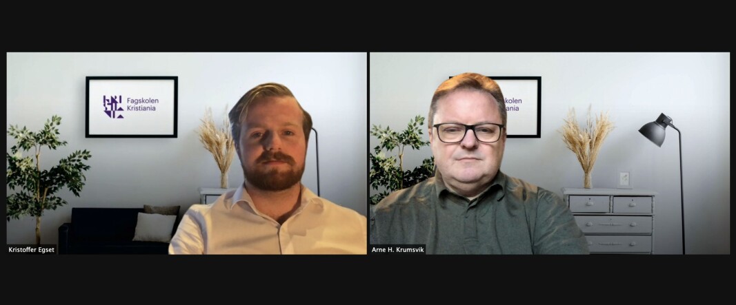 Vi får tilbakemeldingar om at fleire enn vanleg er i ferd med å gi opp og vurderer å seie frå seg studieplassane sine, skriv studentleiar og rektor ved Høgskolen Kristiania Kristoffer M. Egset og Arne Krumsvik. Vi får tilbakemeldingar om at fleire enn vanleg er i ferd med å gi opp og vurderer å seie frå seg studieplassane sine, skriv studentleiar og rektor ved Høgskolen Kristiania Kristoffer M. Egset og Arne Krumsvik.