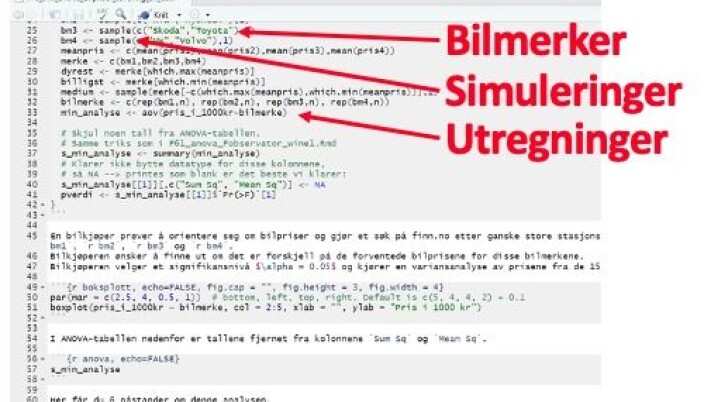 Slik ser en del av koden med ulike variabler ut. Slik ser en del av koden med ulike variabler ut.