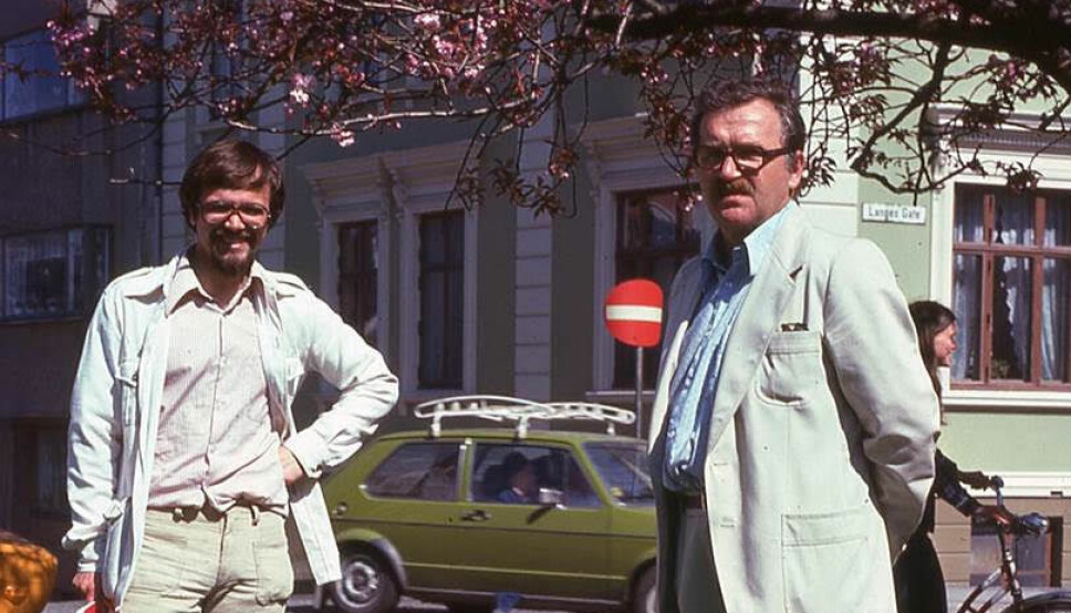 I 1977 var Kjell Bernstrøm (til venstre) vitenskapelig assistent for professor i sosialøkonomi ved UiB, Tor Rødseth. På denne tiden hadde Bernstrøm for lengst startet sin politiske glideflukt fra radikalisme til en sosialdemokratisk plattform .
