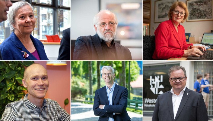 Øverst fra venstre: Kathrine Skretting, Petter Aasen, Anne Husebekk, Steinar Kstistoffersen, Øystein Thøgersen og Arne H. Krumsvik er alle rektorer ved høyere utdanningsinstitusjoner i Norge, og ønsker alle å ta koronavaksinen når den blir tilgjengelig for dem. Øverst fra venstre: Kathrine Skretting, Petter Aasen, Anne Husebekk, Steinar Kstistoffersen, Øystein Thøgersen og Arne H. Krumsvik er alle rektorer ved høyere utdanningsinstitusjoner i Norge, og ønsker alle å ta koronavaksinen når den blir tilgjengelig for dem.