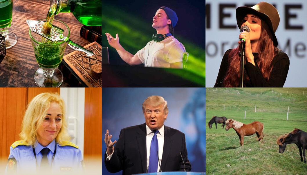 Den sterke drikken absint, musikerne Kygo og Marion Ravn, Politihøgskole-rektor Nina Skarpenes, Donald Trump og ulike hesteraster er blant ingrediensene i årets julequiz i Khrono. Den sterke drikken absint, musikerne Kygo og Marion Ravn, Politihøgskole-rektor Nina Skarpenes, Donald Trump og ulike hesteraster er blant ingrediensene i årets julequiz i Khrono.