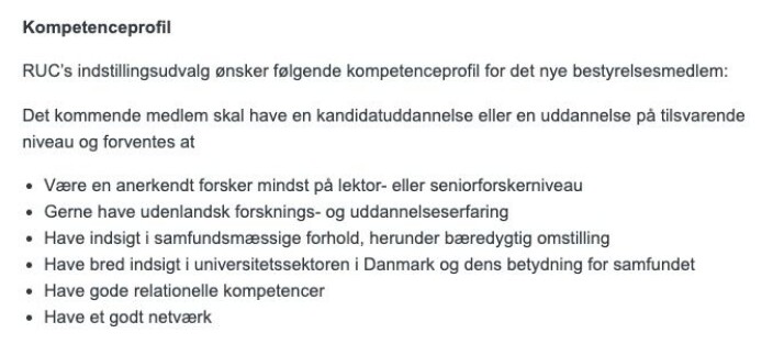 Dette kreves for å være styremedlem ved Roskilde universitet Dette kreves for å være styremedlem ved Roskilde universitet
