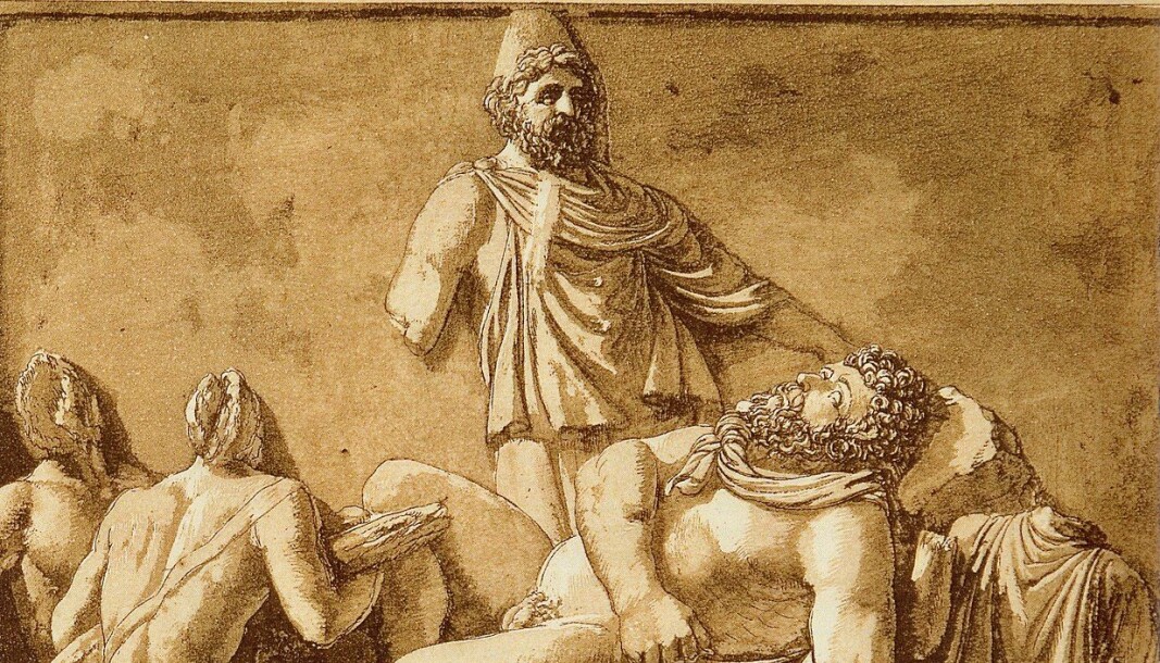 Jean-Pierre Houël Bas' relief viser den antikke fortellingen om Odyssevs. Jean-Pierre Houël Bas' relief viser den antikke fortellingen om Odyssevs.