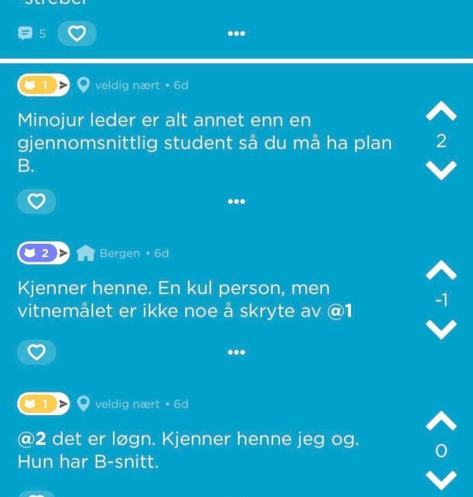 Skjermdump fra Jodel. Skjermdump fra Jodel.