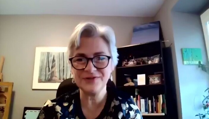 Norah McRae, fra University of Waterloo, Canada, fortalte om kanadisk praksis på Diku sitt webinar om arbeidslivsrelevans. Norah McRae, fra University of Waterloo, Canada, fortalte om kanadisk praksis på Diku sitt webinar om arbeidslivsrelevans.