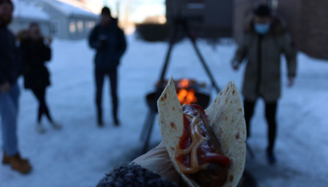 Uannonsert pølsegrilling for å hindra kø og tilsette med munnbind som har servert. Slik var velkomsten når barnehagelærarane endeleg kunne koma tilbake til campus i Trondheim. Uannonsert pølsegrilling for å hindra kø og tilsette med munnbind som har servert. Slik var velkomsten når barnehagelærarane endeleg kunne koma tilbake til campus i Trondheim.