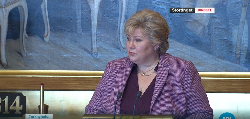 Erna Solberg informerte om koronasituasjonen i stortinget tirsdag. Situasjonen følges dag for dag, informerte statsministeren. Erna Solberg informerte om koronasituasjonen i stortinget tirsdag. Situasjonen følges dag for dag, informerte statsministeren.
