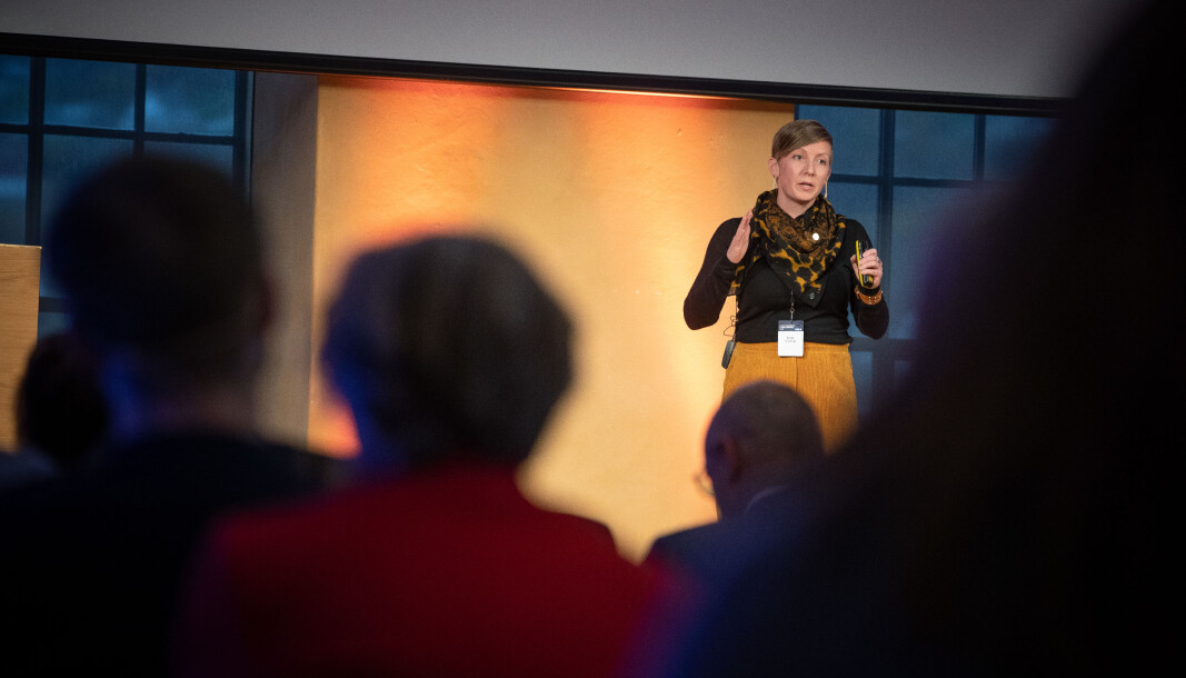 Katja Engerg under Ocean Sustainability-konferansen i Bergen i 2019. Katja Engerg under Ocean Sustainability-konferansen i Bergen i 2019.