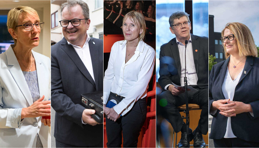 NTNU-rektor Anne Borg, rektor ved Høyskolen Kristiania, Arne Krumsvik, UiB-rektor Margareth Hagen, UiO-rektor Svein Stølen og rektor ved Universitetet i Agder, Sunniva Whittaker, har alle synspunkter om hvordan praksis rundt bruken av hjemmekontor etter pandemien bør være. NTNU-rektor Anne Borg, rektor ved Høyskolen Kristiania, Arne Krumsvik, UiB-rektor Margareth Hagen, UiO-rektor Svein Stølen og rektor ved Universitetet i Agder, Sunniva Whittaker, har alle synspunkter om hvordan praksis rundt bruken av hjemmekontor etter pandemien bør være.