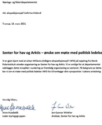 Faksimile av brevet fra Anne Husebekk og Jan Gunnar Winther Faksimile av brevet fra Anne Husebekk og Jan Gunnar Winther