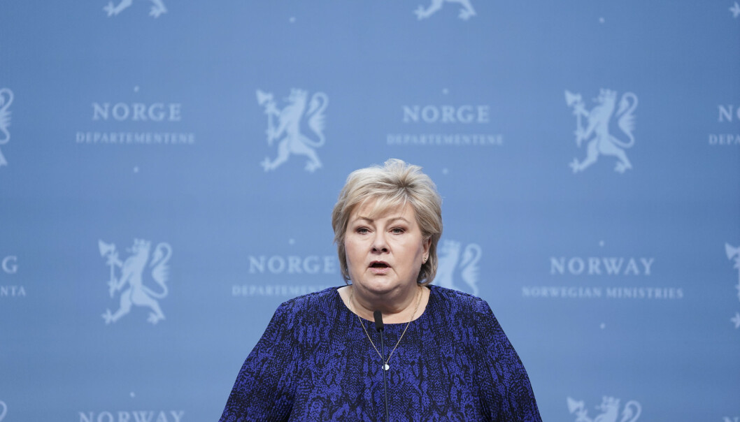 Erna Solberg under dagens pressekonferanse.