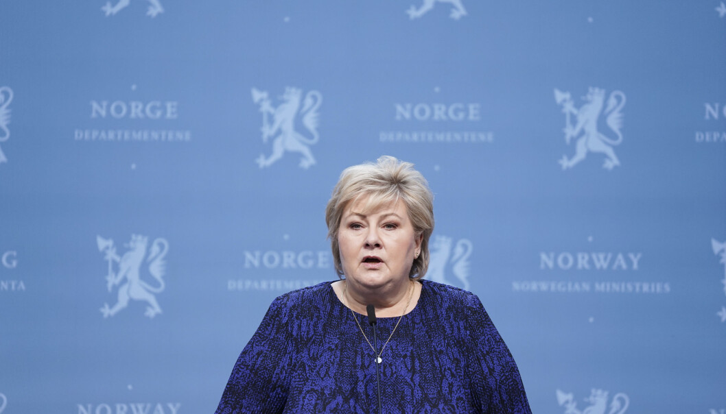 Erna Solberg under dagens pressekonferanse. Erna Solberg under dagens pressekonferanse.