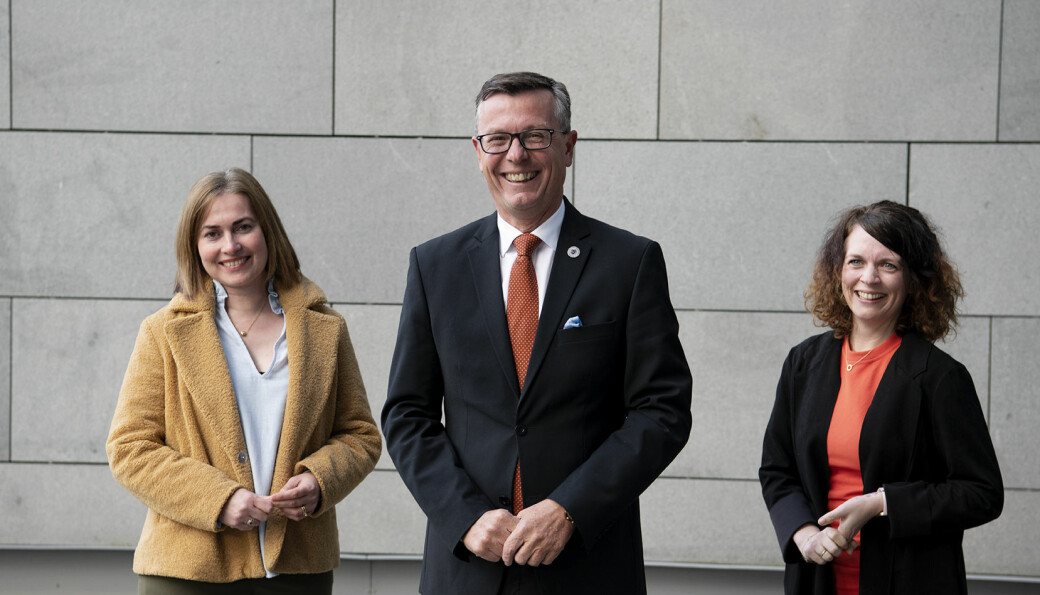 Påtroppende rektor Dag Rune Olsen ved UiT Norges arktiske universitet får med seg Camilla Brekke (til venstre) og Kathrine Tveiterås som prorektorer i sitt nye team.