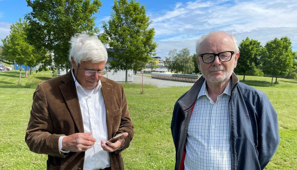 Kaare Gisvold og Odd Faltinsen engasjerer seg mot planane om eit stort Ocean Space Center på Tyholt i Trondheim.