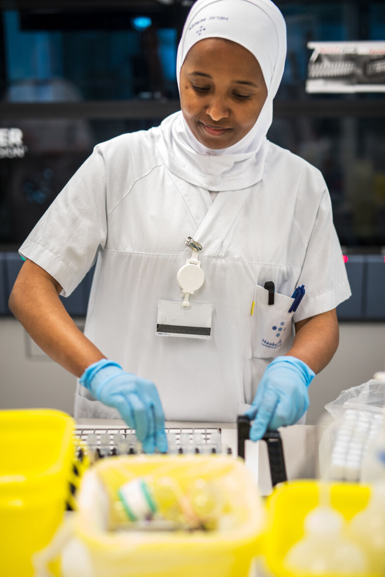 Tigist Gshetu Jemal er òg nyutdanna bioingeniør. Her har ho prøvar som skal testast for koronavirus. Tigist Gshetu Jemal er òg nyutdanna bioingeniør. Her har ho prøvar som skal testast for koronavirus.