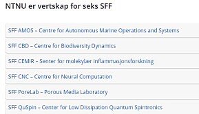 SFF -sentre ved NTNU SFF -sentre ved NTNU
